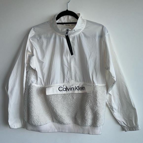Calvin Klein White Lightweight Sports Sherpa Jacket Medium - Picture 1 of 7